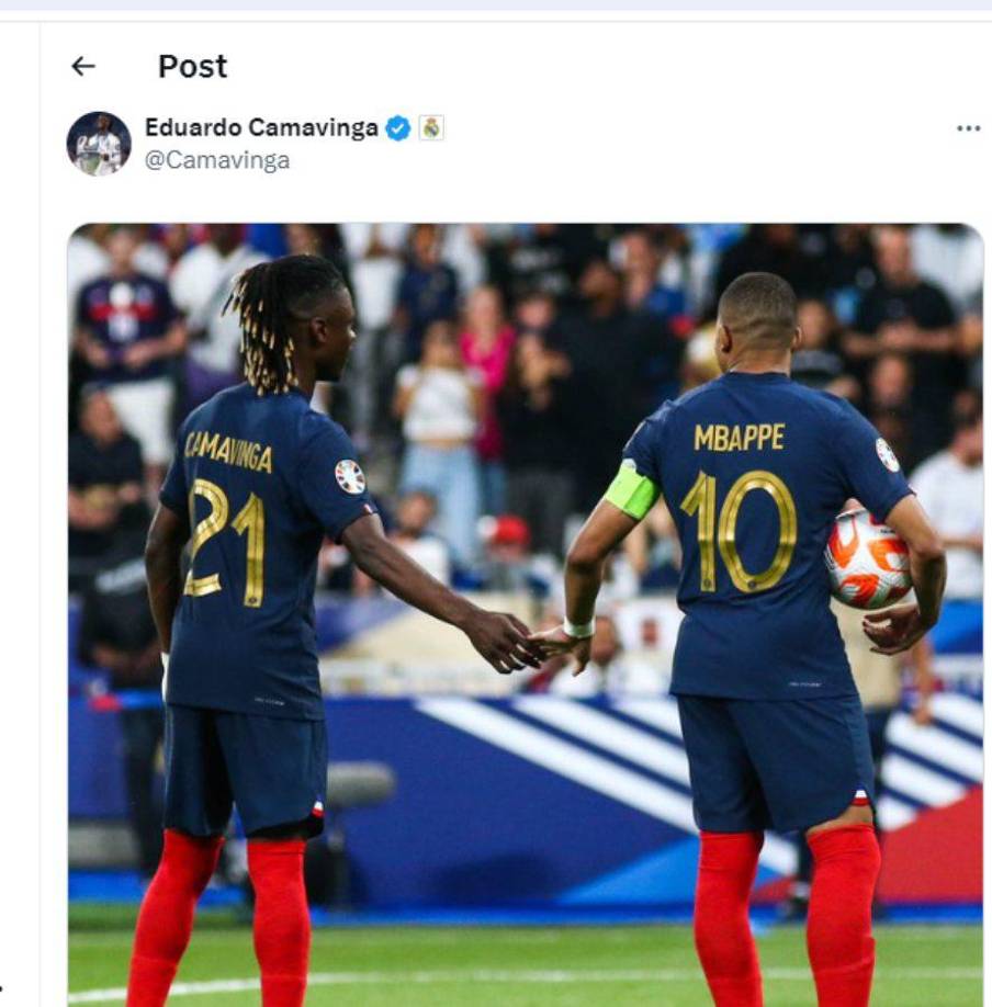 Eduardo Camavinga compartió esta fotografía con Mbappé. 