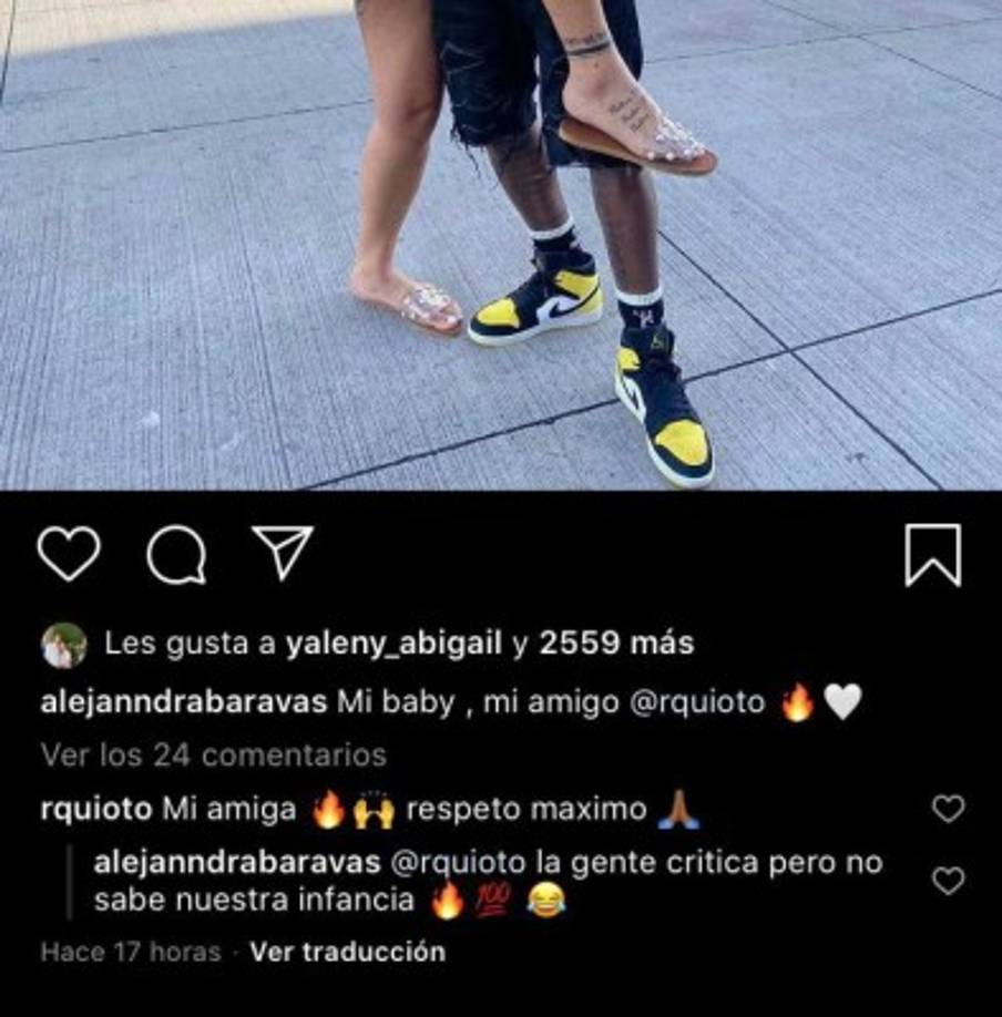 En los comentarios se puede ver que Alejandra etiquetó a Quioto en la publicación: 'Mi baby, mi amigo @rquioto'. El futbolista le contesta: 'Mi amiga, respecto máximo'...
