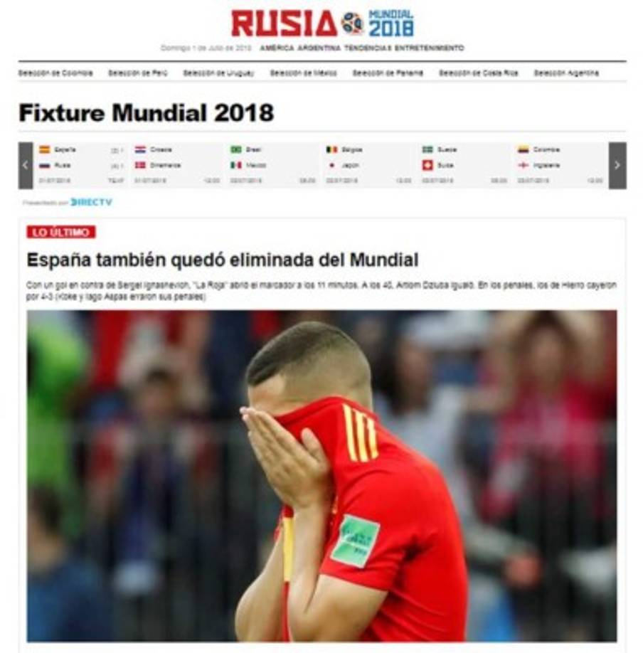 Diario Infobae de Argentina: 'España también quedó eliminada del Mundial'. 'Otro candidato que queda afuera del Mundial de Rusia 2018'.