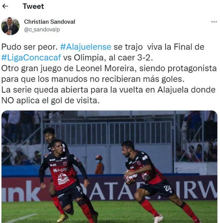 Periodistas ticos señalaron que Alajuelense salió con vida en el primer partido ya que fueron superados ampliamente por el Olimpia.