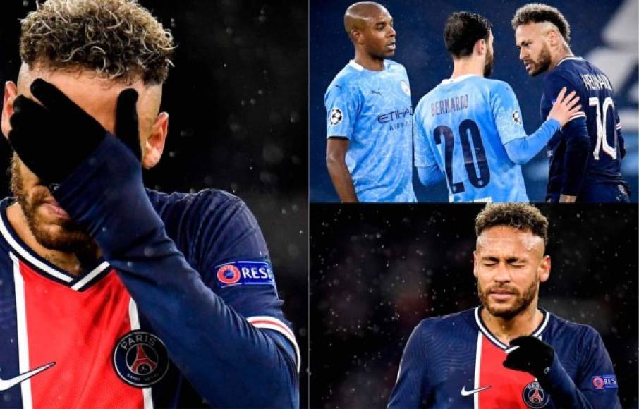 El brasileño Neymar mostró una terrible impotencia tras la eliminación en semifinales de Champions del PSG a manos del Manchester City. Fotos EFE y AFP.