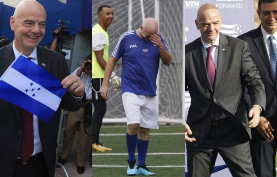 Gianni Infantino, presidente de la Fifa, estuvo este martes durante un par de Honduras en Honduras en donde se reunió con el mandatario Juan Orlando Hernández y dirigentes de la Fenafuth. Mira las imágenes más curiosas de lo que fue estadía en suelo hondureño.