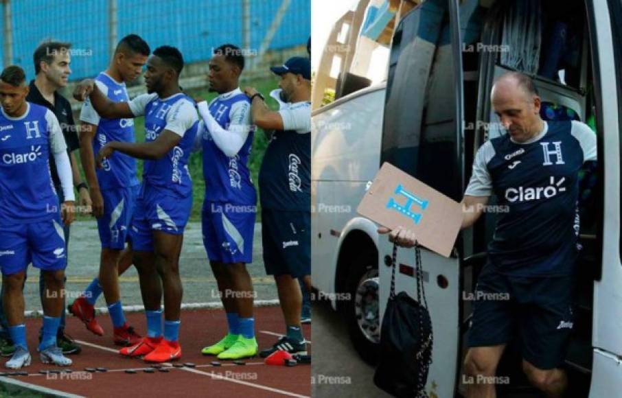 La selección de Honduras realizó este lunes su primera entrenamiento bajo el mando del entrenador uruguayo Fabián Coito. En la práctica se dieron curiosos momentos que sorprendieron a los jugadores por el método de trabajo del seleccionador. Fotos Neptalí Romero.