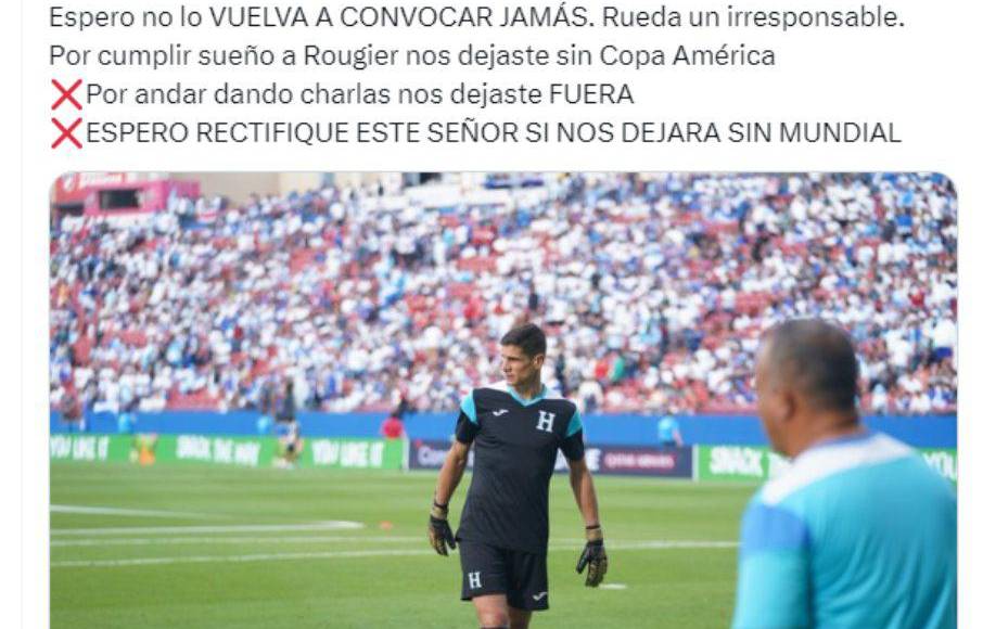 ”Espero no lo vuelva a convocar jamás. Rueda es un irresponsable, por cumplir sueño a Rougier nos dejastes sin Copa América”, cuestionó el periodista Bebeto Flores.
