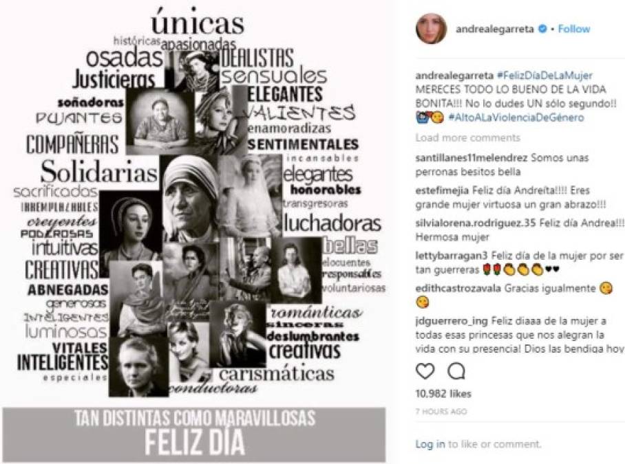 La presentadora de televisión Andrea Legarreta se unió a la felicitación. 'MERECES TODO LO BUENO DE LA VIDA BONITA!!! No lo dudes UN sólo segundo!!, #AltoALaViolenciaDeGénero'