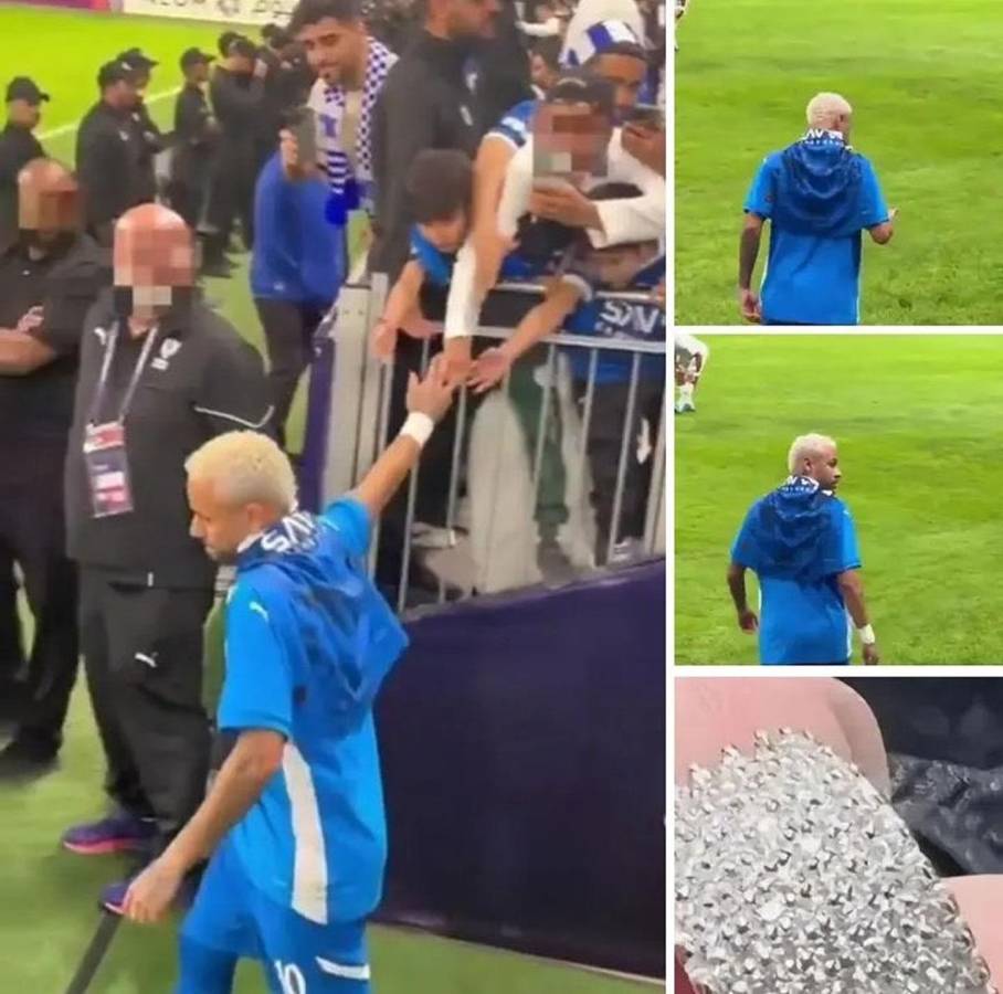 El momento en el que el aficionado del Al Hilal le roba el anillo a Neymar de su mano derecha.