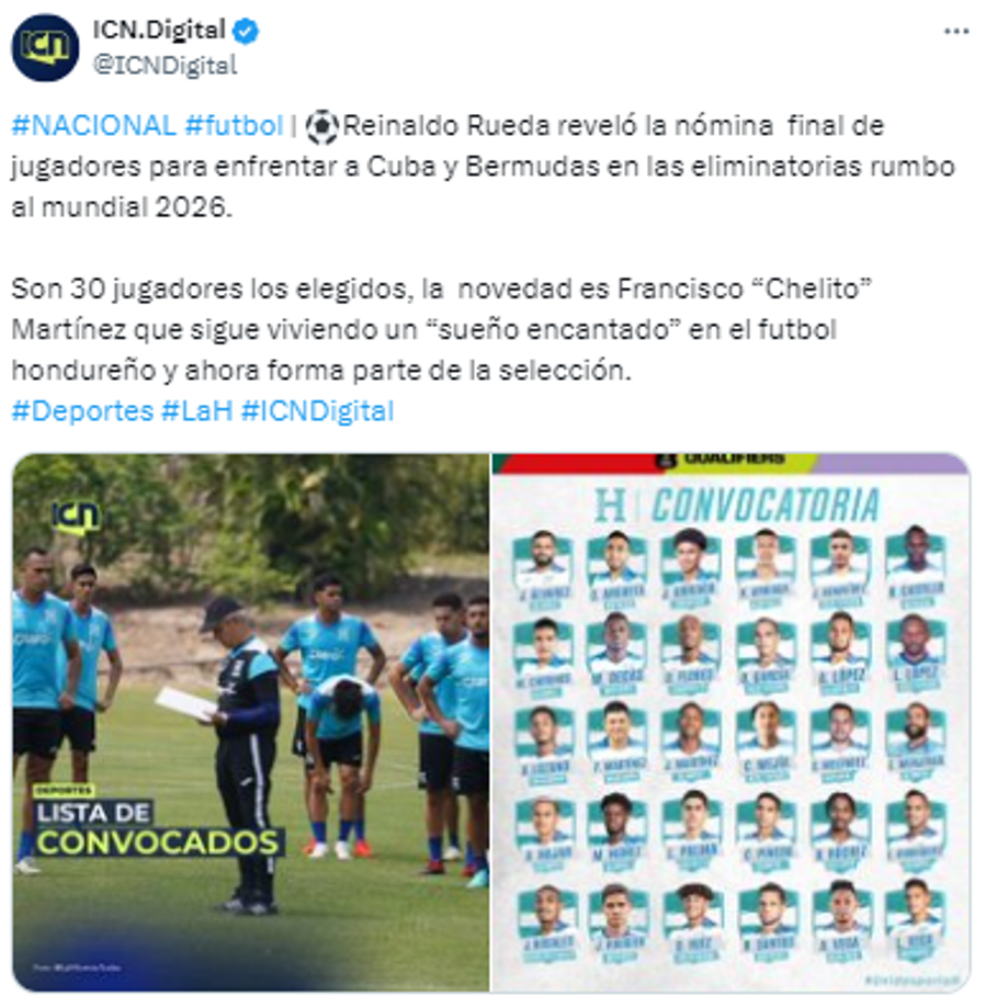 “Son 30 jugadores los elegidos, la novedad es Francisco “Chelito” Martínez que sigue viviendo un “sueño encantado” en el fútbol hondureño”, son otros de los comentarios en redes sociales.