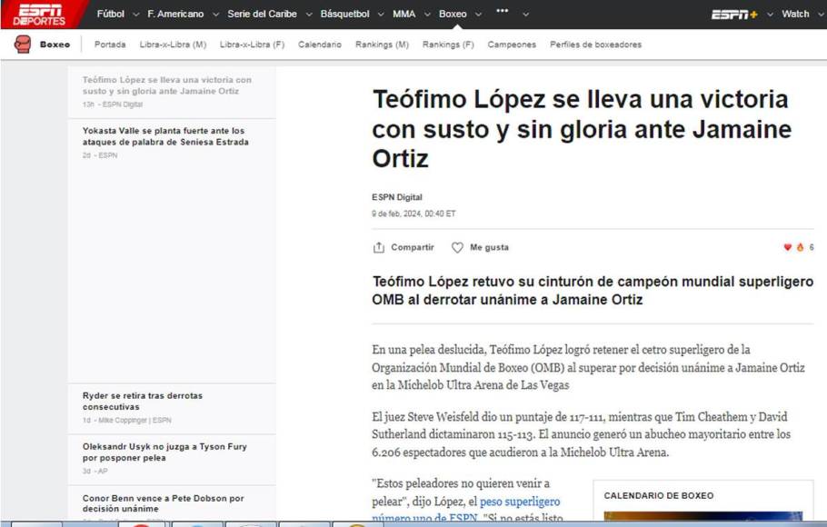 ESPN: “Teófimo López se lleva una victoria con susto y sin gloria ante Jamaine Ortiz”.