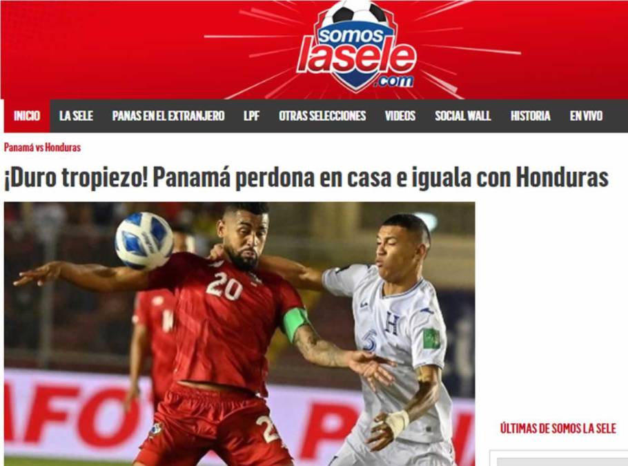 Somos La Sele - “¡Duro tropiezo! Panamá perdona en casa e iguala con Honduras”.