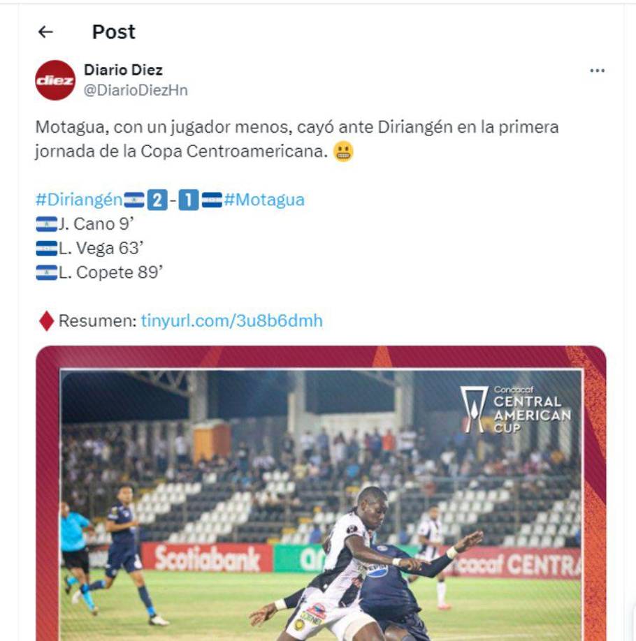 Diario Diez lamentó la derrota del Motagua.