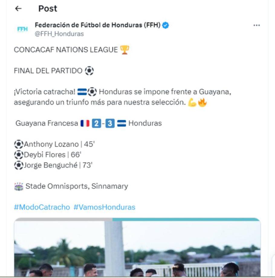 El mensaje de la Federación de Fútbol de Honduras tras el triunfo ante Guayana Francesa.