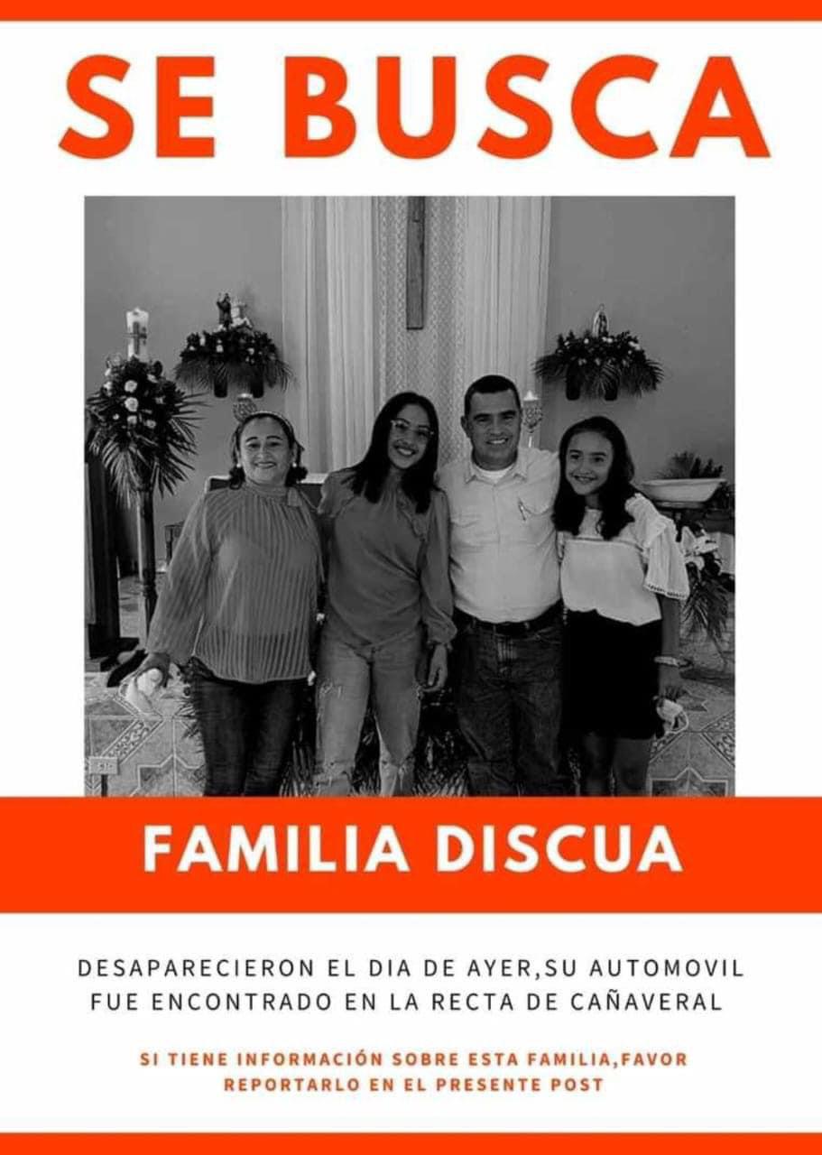 Buscan a profesor, su esposa y dos hijas en Cañaveral, Cortés