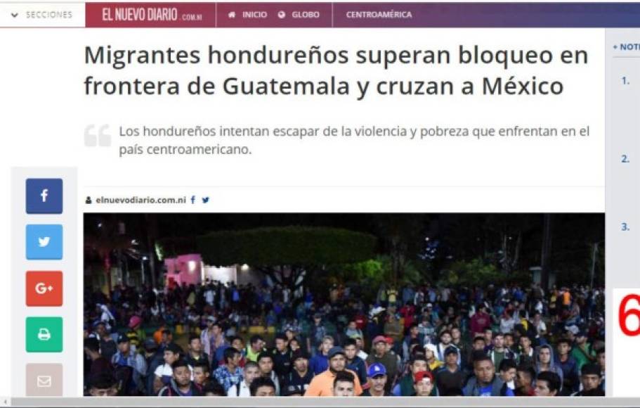 Los diarios del istmo, como El Nuevo Diario de Nicaragua dedicaron espacios a la caravana de migrantes.