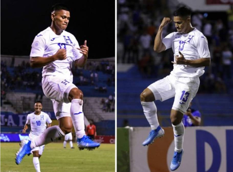 Bryan Moya festejando su gol ante los trinitecos. Fue el 2-0 de Honduras.