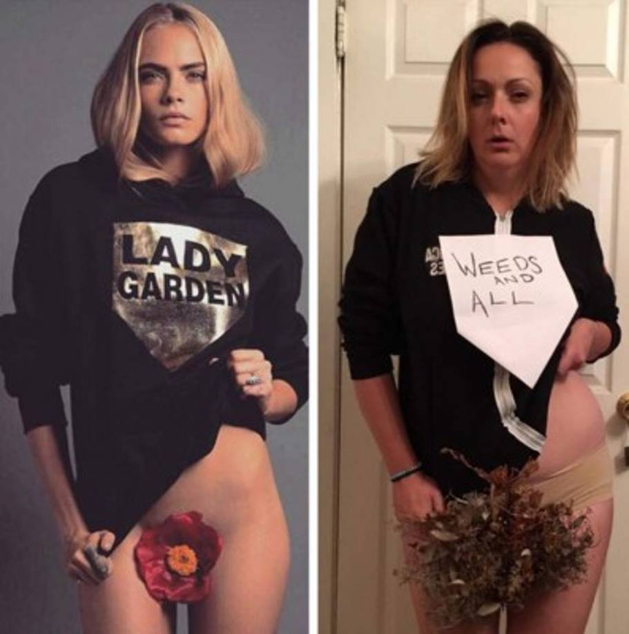 Los poses atrevidos de Cara Delevingne también son recreados por Celeste Barber que solo en Instagran tiene un millón y medio de seguidores.