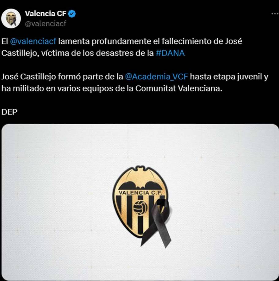 El club Valencia comunicó la triste noticia de la muerte de José Castillejo Belinchón, quien vistió los colores del equipo ché.