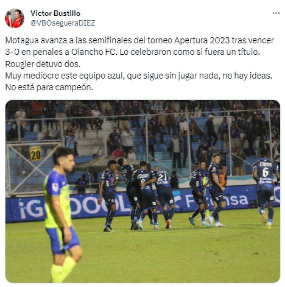 Para el periodista de Diario Diez, Víctor Bustillo, Motagua festejó el pase a semis como “si fuera un título”. Considera que el equipo sigue sin mostrar su mejor versión con Diego Vázquez y que “no está para campeón”.
