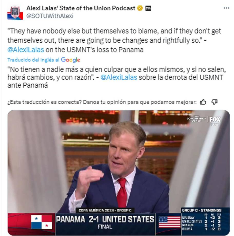 El exfutbolista estadounidense Alexi Lalas, leyenda en la Selección de Estados Unidos, estalló contra los jugadores por la derrota contra Panamá.