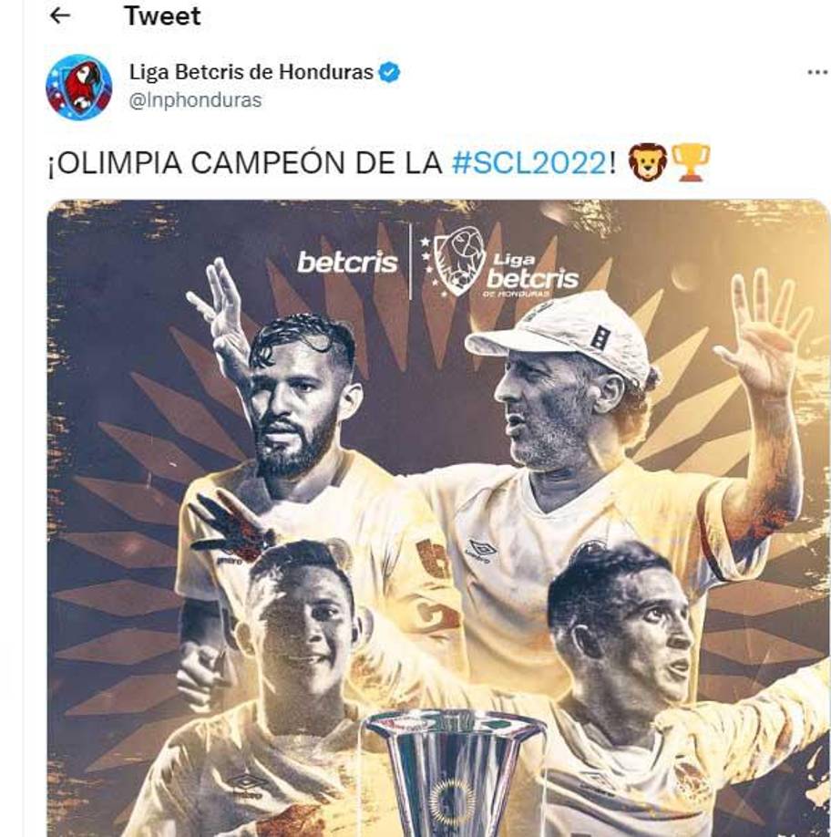 Las redes sociales de la Liga Betcris de Honduras se unieron a las felicitaciones para Olimpia.