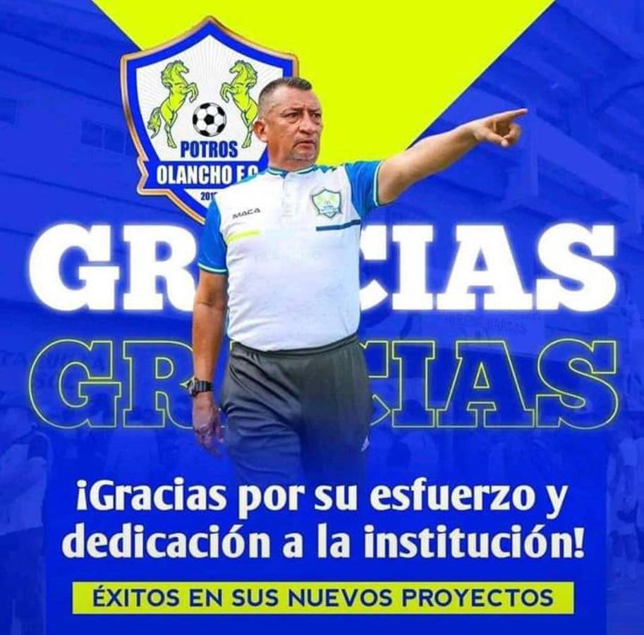 El Olancho FC agradeció a Humberto Rivera por su trabajo con los Potros.