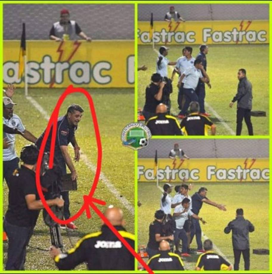 Diego Vázquez, luego, tomó la caja de cerveza y la tiró dentro del campo de juego para así detener el partido y perder tiempo. Era el minuto 88 y Motagua estaba ganando. Fotos de Comentando el Fútbol