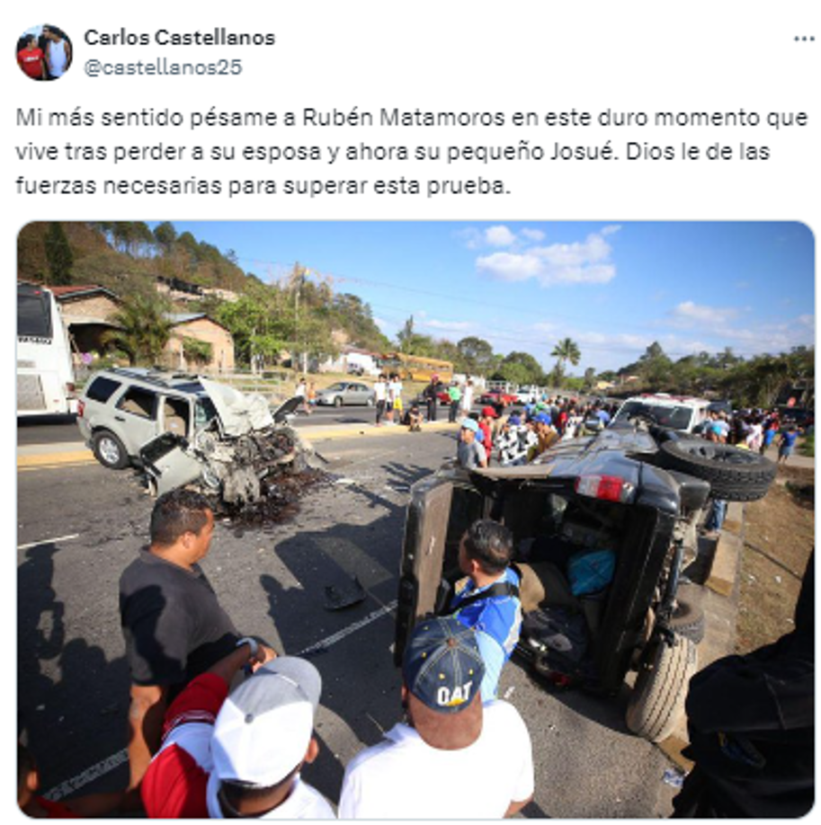 Carlos Castellanos, periodista de DIEZ: “Mi más sentido pésame a Rubén Matamoros en este duro momento que vive tras perder a su esposa y ahora su pequeño Josué. Dios le de las fuerzas necesarias para superar esta prueba”.