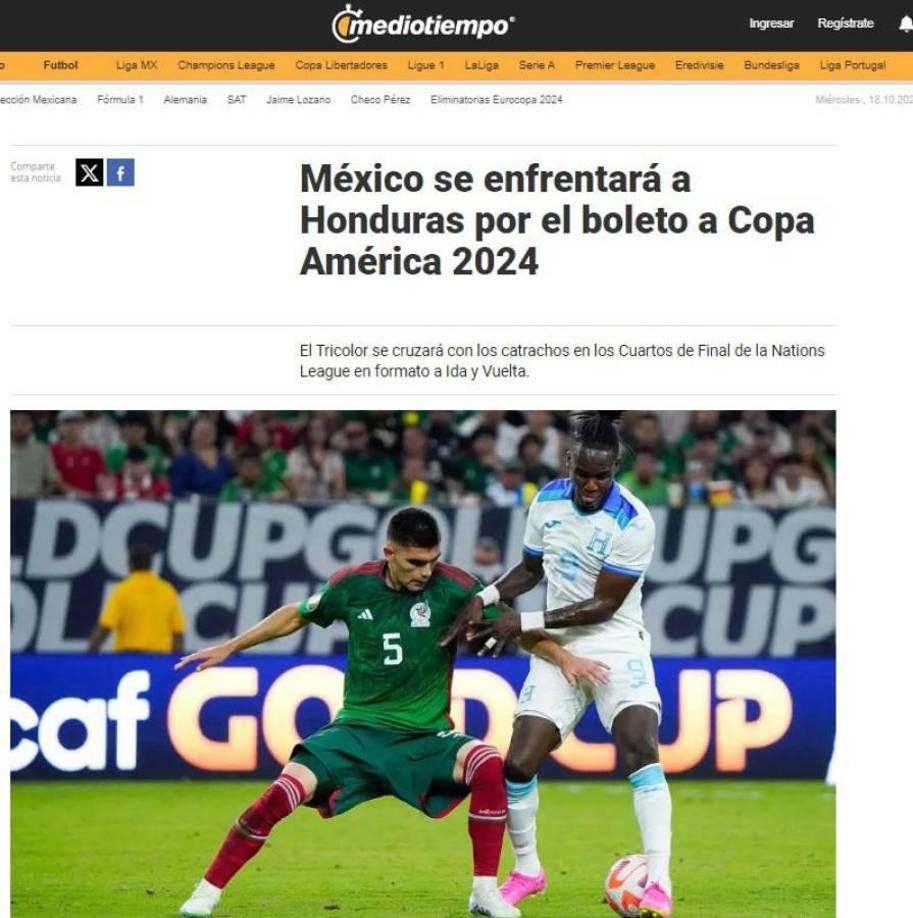 Medio Tiempo: “México se enfrentará a Honduras por el boleto a la Copa América 2024”.