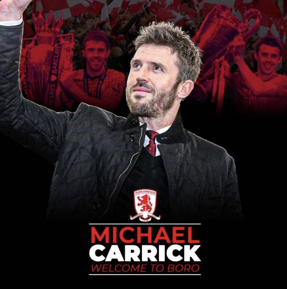 El exvolante inglés Michael Carrick se ha convertido en nuevo director técnico del Middlesbrough de la segunda división de Inglaterra.