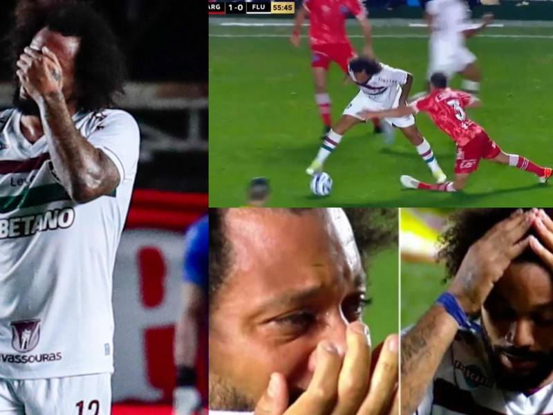 El experimentado futbolista brasileño Marcelo no pudo evitar las lágrimas tras provocarle una impactante lesión al jugador argentino Luciano Sánchez.