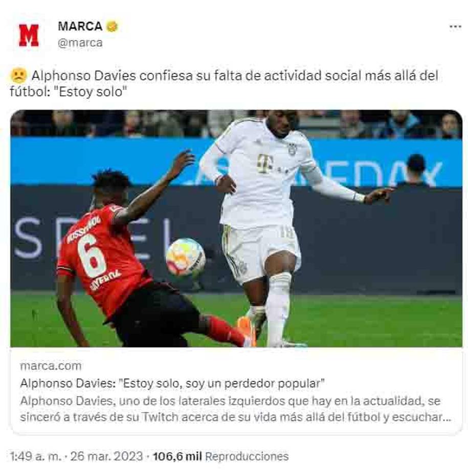 Alphonso Davies brinda impactante confesión: “Estoy solo”