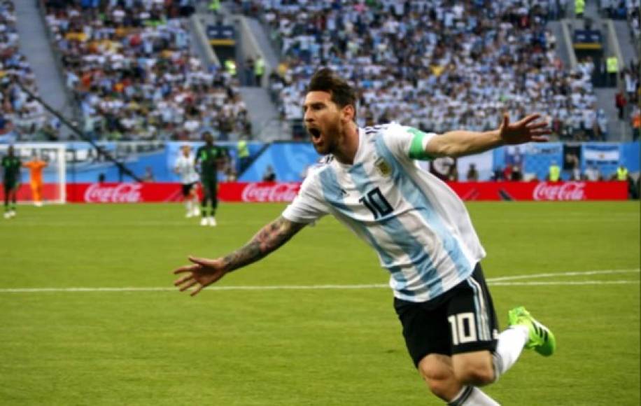 La celebración de Leo Messi tras su golazo a Nigeria. Foto Twitter @Argentina