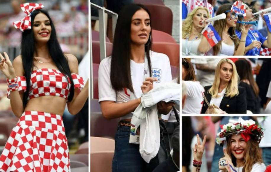 Muchas aficionadas hermosas en el partido de la segunda semifinal del Mundial de Rusia 2018 que disputan Croacia e Inglaterra. Esposas de jugadores ingleses iluminan las gradas del estadio Luzhniki de Moscú.