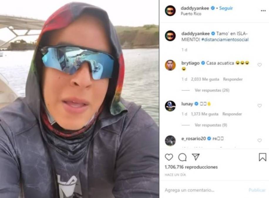 Daddy Yankee <br/>El reguetonero se recluyó en su casa acuática (su yate) en Puerto Rico y señaló la importancia de mantener una distancia social para evitar la propagación del covid-19.<br/>'(Estamos) Tamo' en islamiento', escribió haciendo un juego de palabras con Isla e Aislamiento.