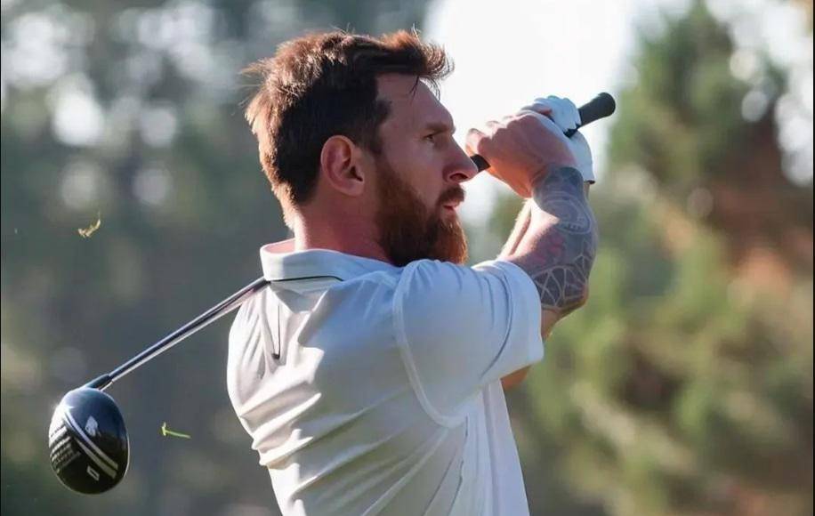 Lionel Messi jugando al golf.