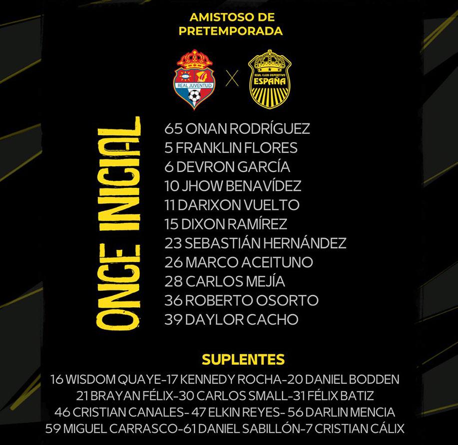 El 11 titular del Real España que enfrentó al Real Juventud.