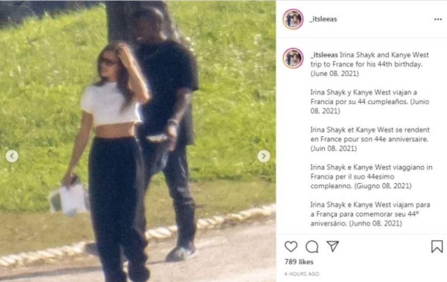 Las imágenes de Irina y Kanye fueron captadas ayer, justo el día del cumpleaños del rapero estadounidense. De acuerdo con el medio Daily Mail, la modelo y el cantante están pasando unas románticas vacaciones en Francia, uno de los destinos turísticos preferidos por Kanye.