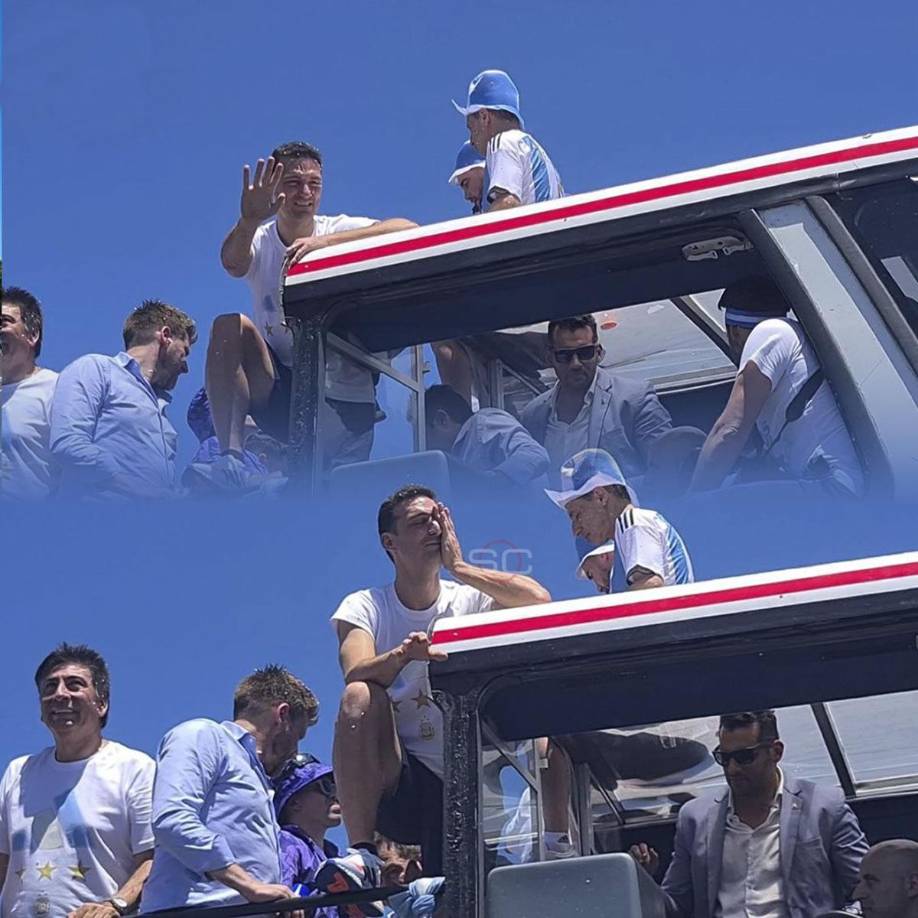 El seleccionador argentino Lionel Scaloni no pudo contener el llanto ante el cariño del pueblo argentino.