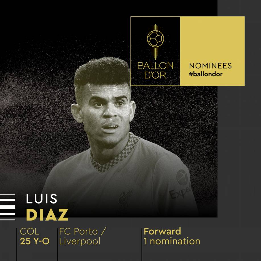 Luis Díaz - El delantero colombiano del Liverpool forma parte de esta prestigiosa lista para el Balón de Oro.