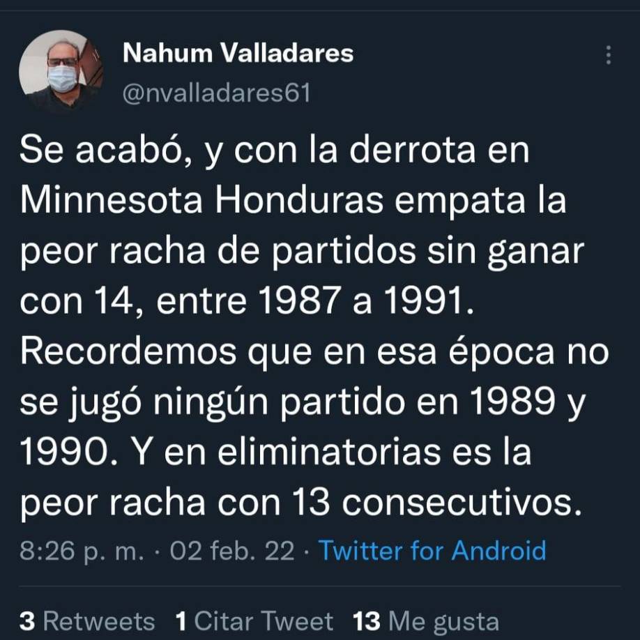 Nahúm Valladares también compartió un terrible dato que igualó la selección de Honduras tras su caída de 3-0 ante EUA. 