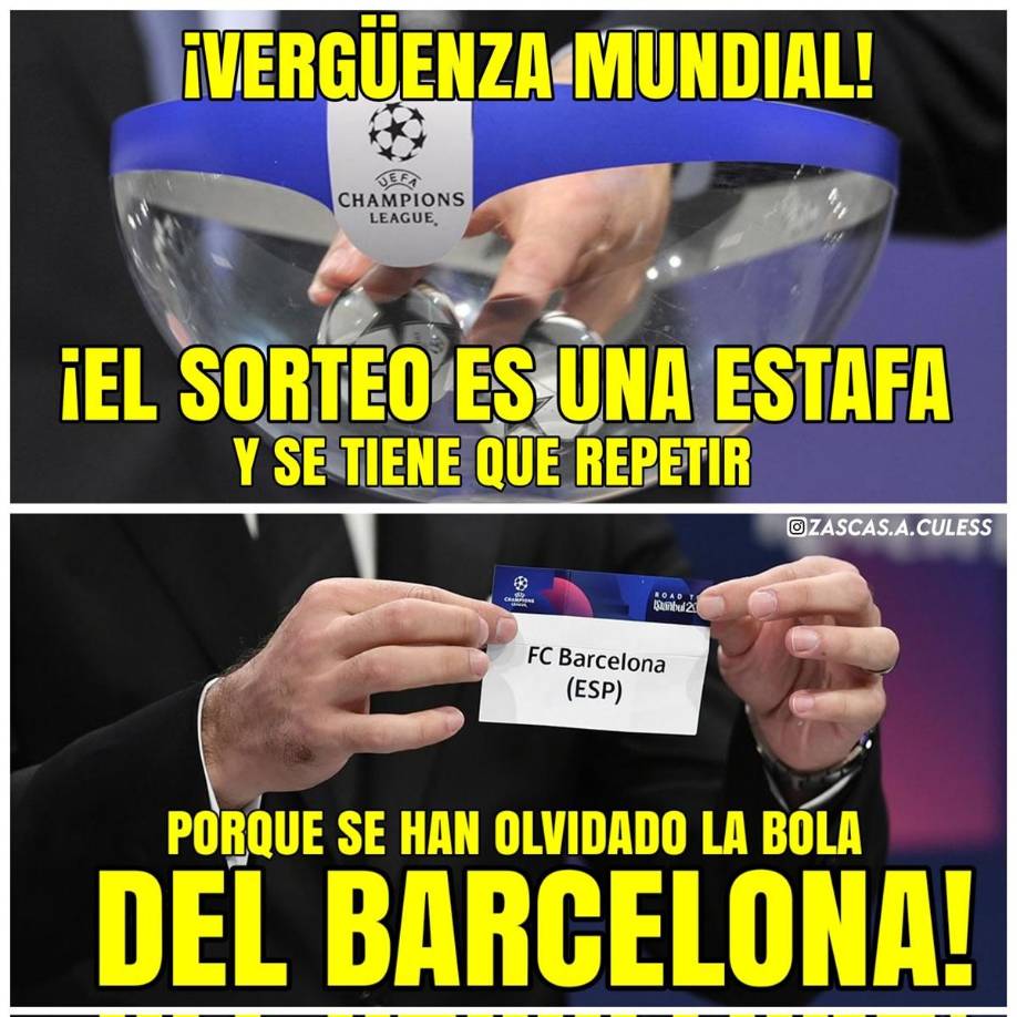 Los memes del sorteo repetido de octavos de Champions y burlas al Barça en la Europa League