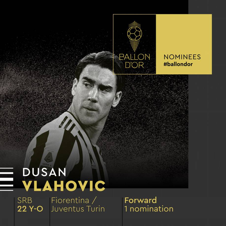 Dusan Vlahovic - El delantero serbio de la Juventus, que jugó en la Fiorentina parte de la temporada pasada, entra por primera vez entre los nominados al Balón de Oro.