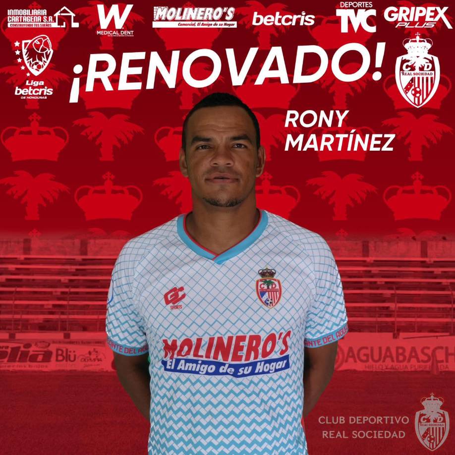 La Real Sociedad anunció la renovación de contrato por un año de su goleador Rony Martínez.