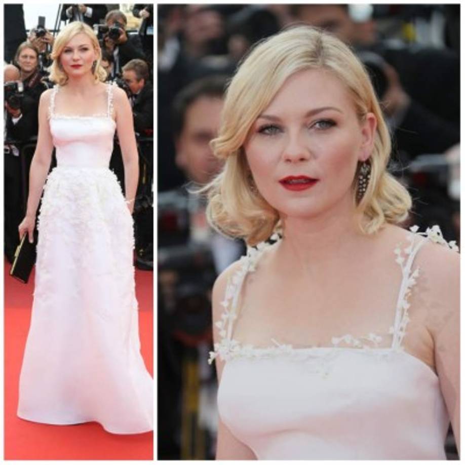 Kirsten Dunst, con vestido blanco, de Dior.