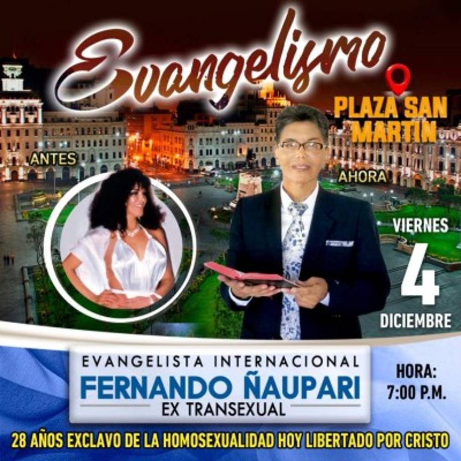 Fernando reclamó oficialmente su nombre nacimiento, y ahora predica la palabra de Dios en las calles de Perú para reconvertir a personas trans, gay y lesbianas.
