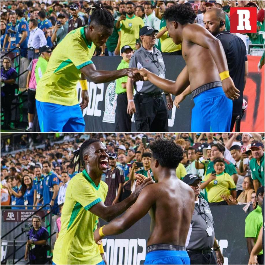 Así felicitó Vinicius a Endrick tras el gol del triunfo de Brasil ante México.