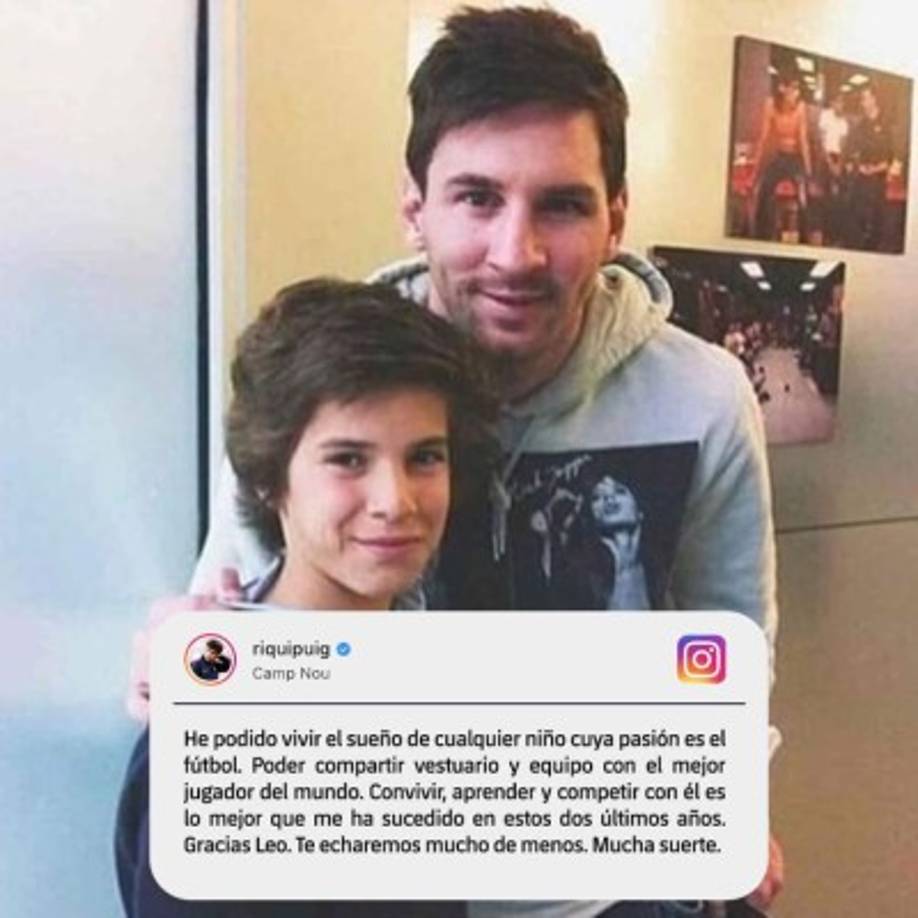 El joven Riqui Puig acompañó su mensaje de una fotografía cuando él era un niño y Messi era ya el emblema culé.