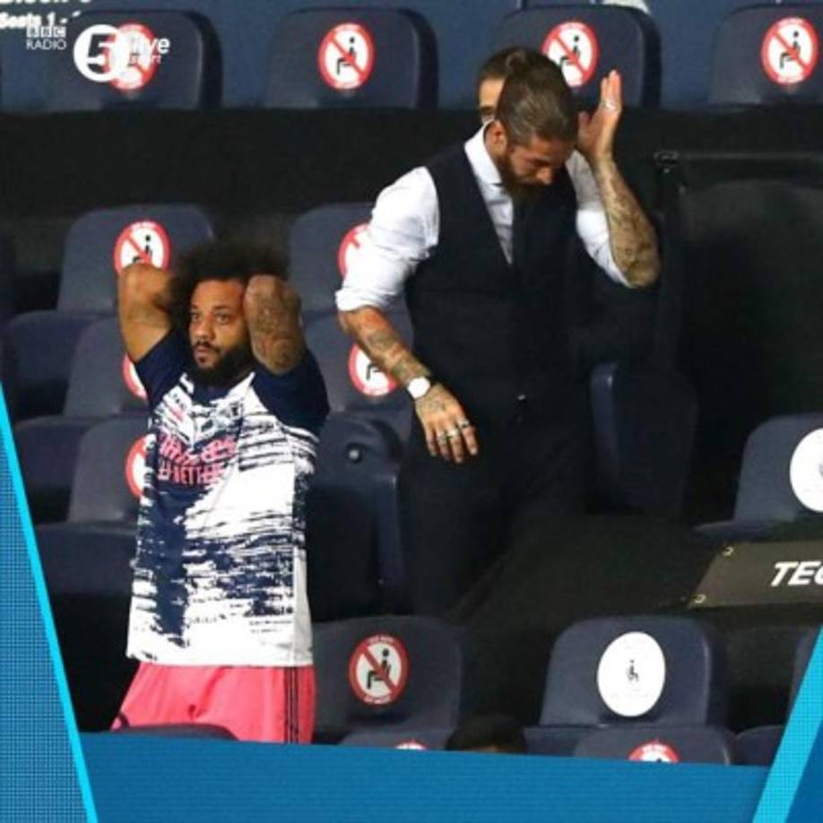 Sergio Ramos y Marcelo sufrieron en las gradas la eliminación del Real Madrid.