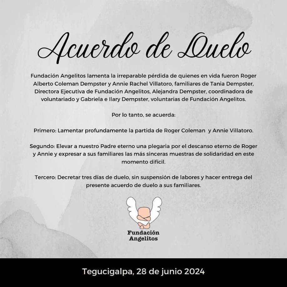 Según la fundación, Roger tambén era familia de Alejandra Dempster, coordinadora de voluntariado y Gabriela e Ilary Dempster, voluntarias de dicha fundación.