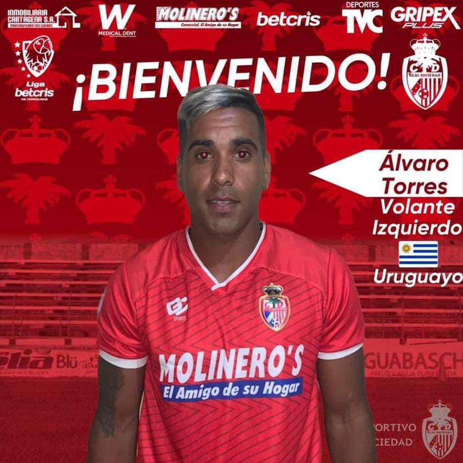 El volante uruguayo Álvaro Torres es nuevo jugador de la Real Sociedad de Tocoa, llega procedente del Yoro FC. 