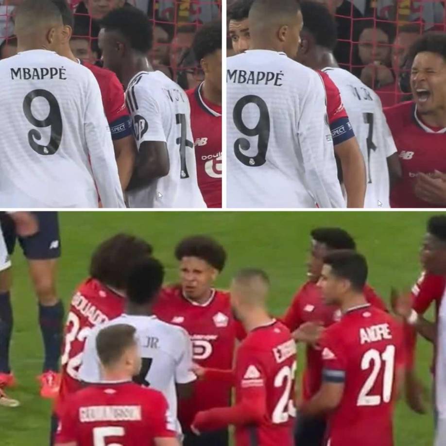 Vinicius es señalado de agredir a un futbolista del Lille durante un córner del Real Madrid. Las cámaras de televisión captaron estos momentos.